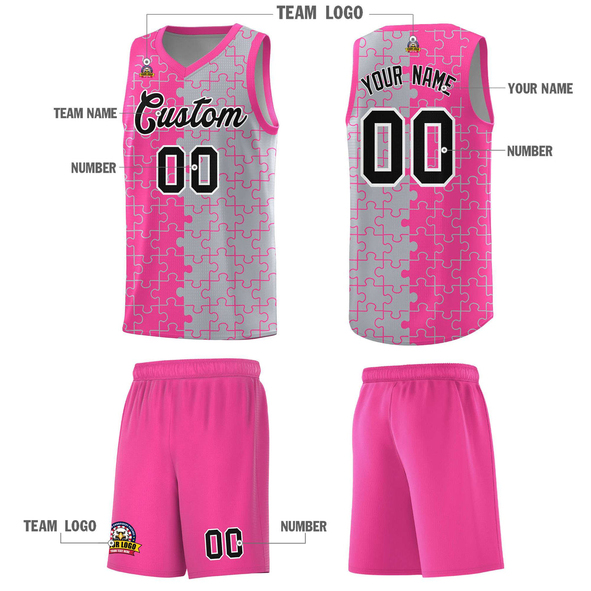 Custom Pink Gray Basketball Jersey
