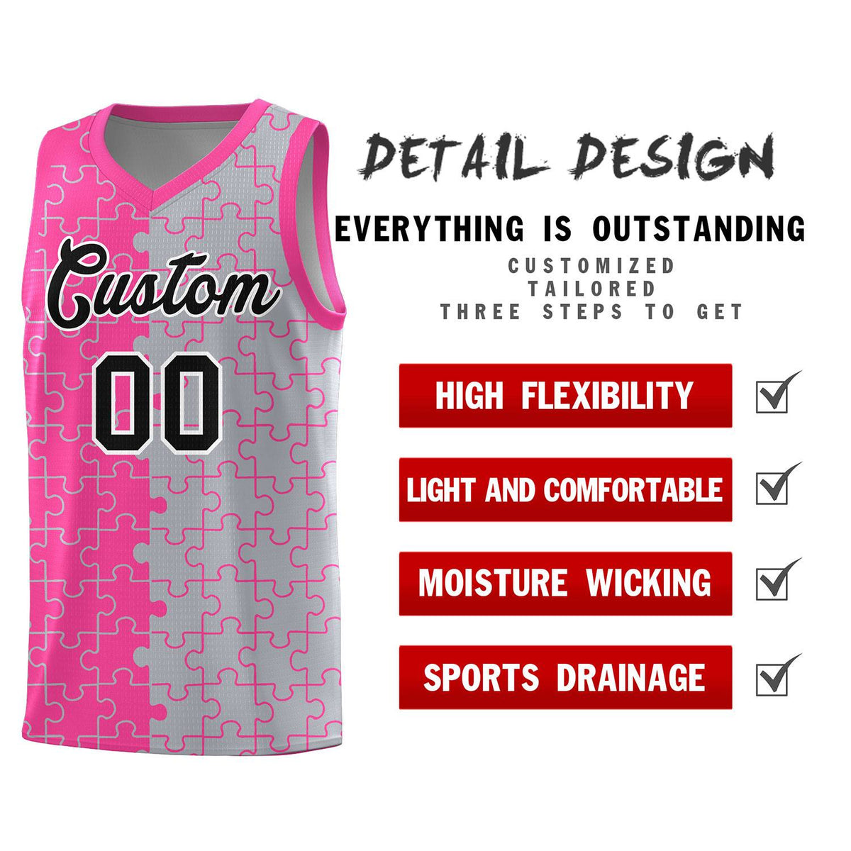 Custom Pink Gray Basketball Jersey
