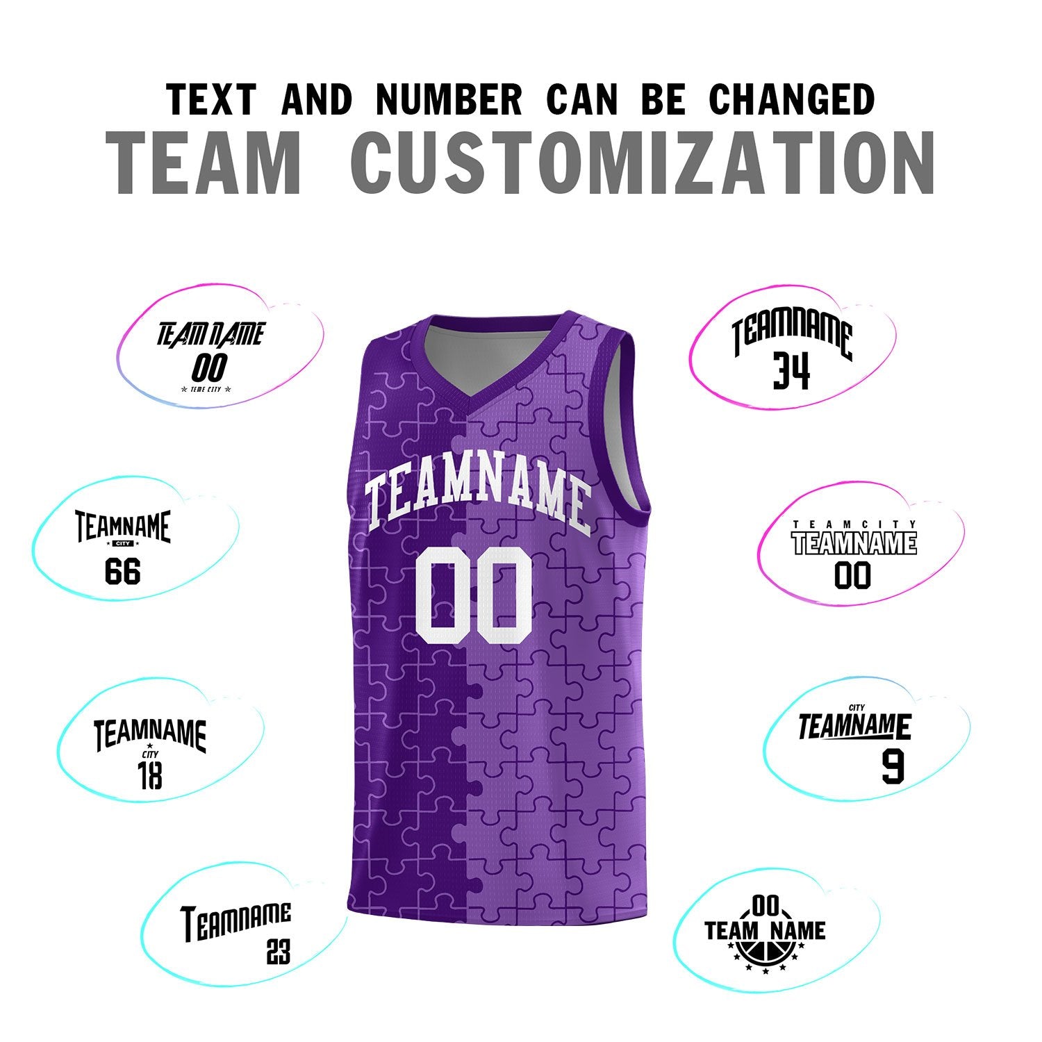 Custom Purple Light Purple Splid Basketball Kits With Puzzle Pattern