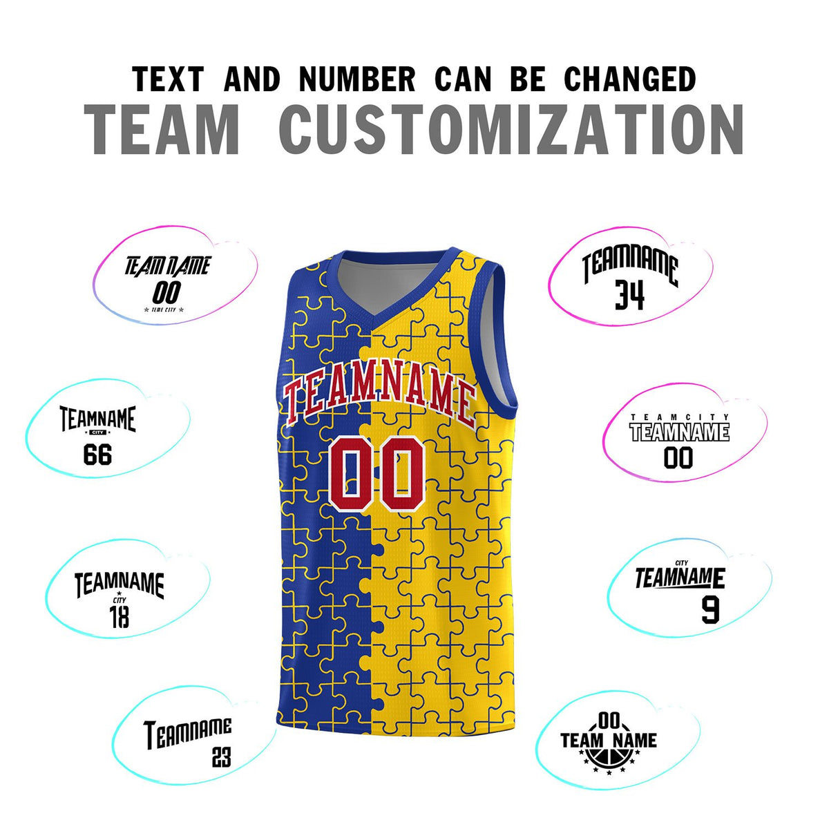 Custom Royal Gold Splid Basketball Kits With Puzzle Pattern