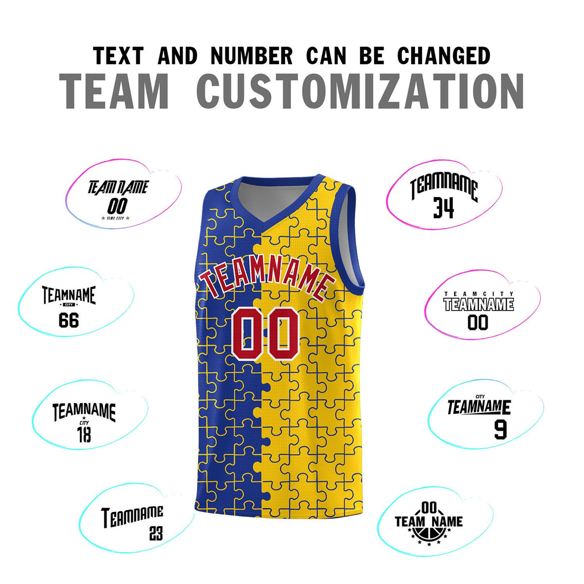 Custom Royal Gold Splid Basketball Kits With Puzzle Pattern