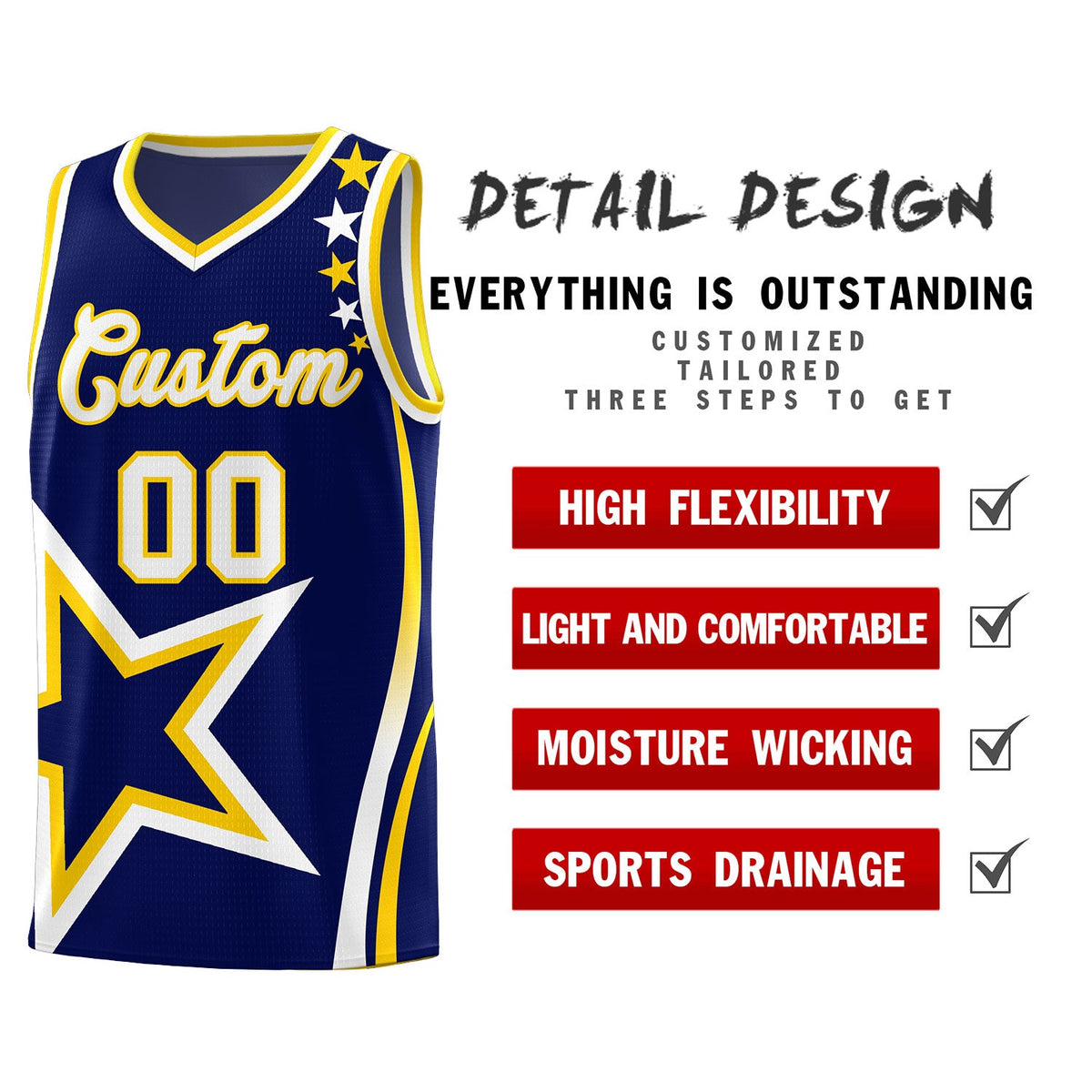 Custom Navy Shoulder Stars Graffiti Pattern Sets Basketball Jersey