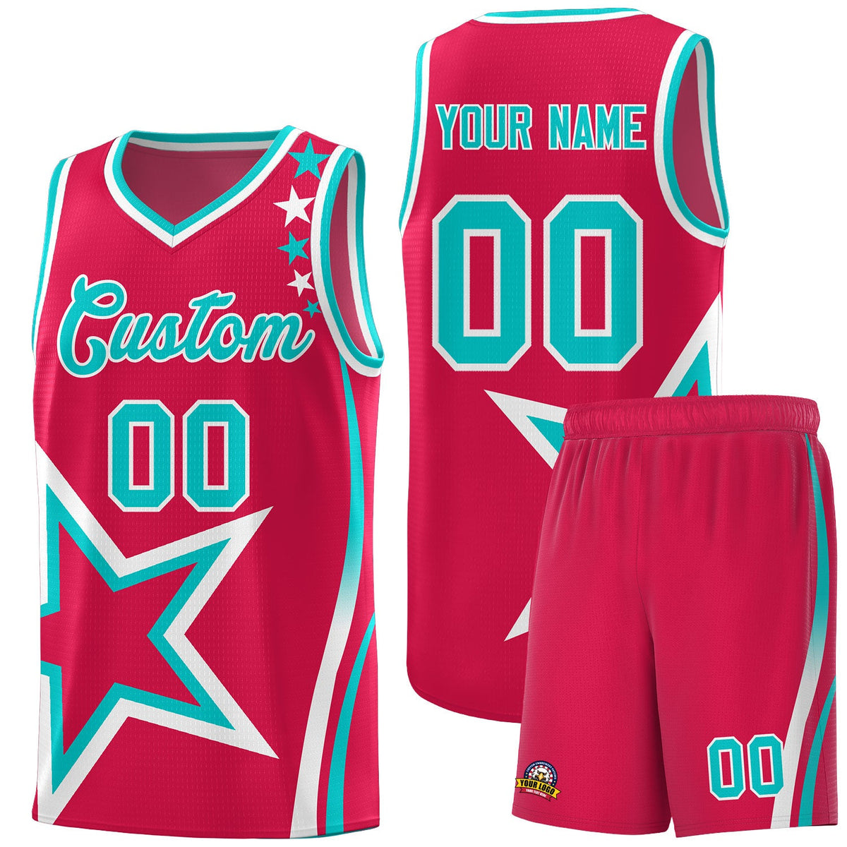 Custom Red Shoulder Stars Graffiti Pattern Sets Basketball Jersey