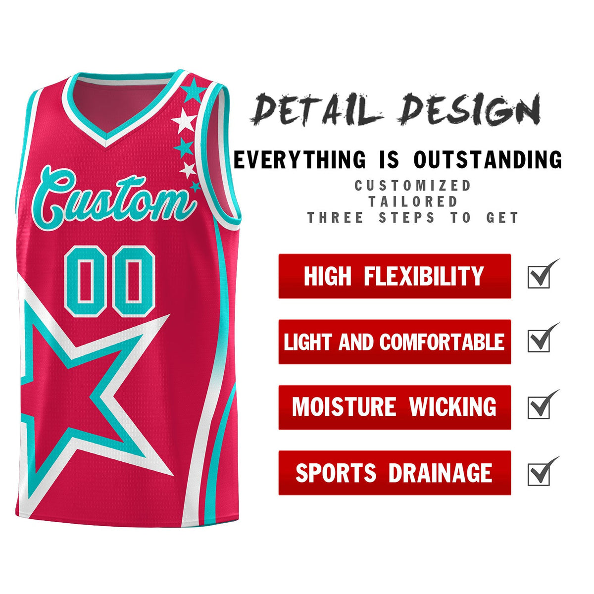 Custom Red Shoulder Stars Graffiti Pattern Sets Basketball Jersey