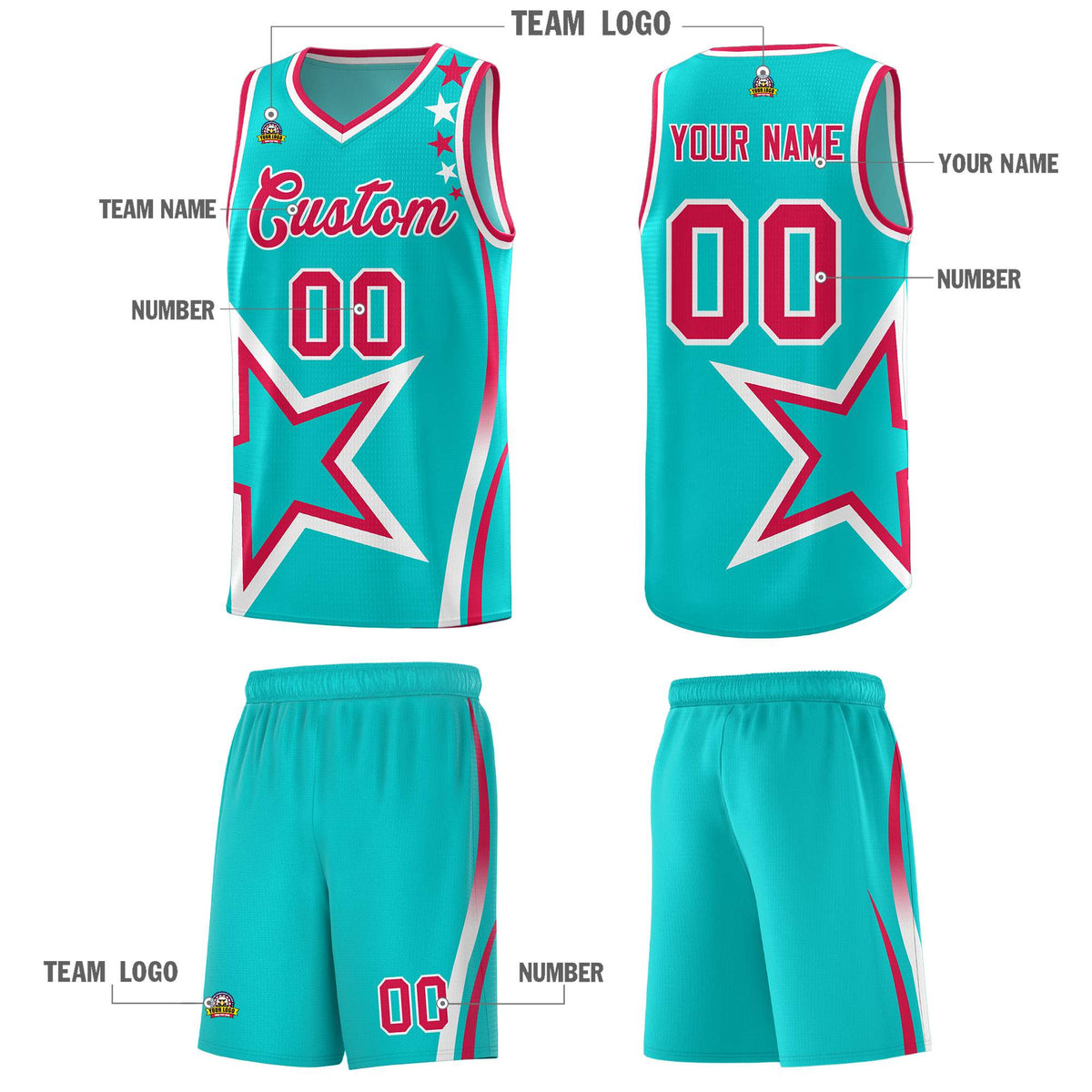 Custom Aqua Shoulder Stars Graffiti Pattern Sets Basketball Jersey