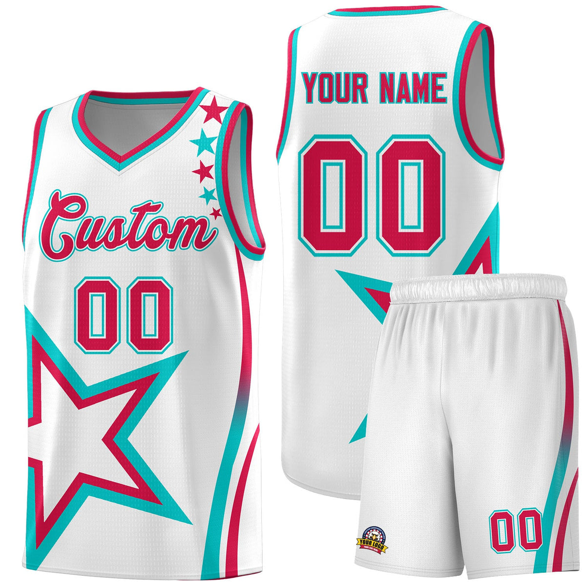 Custom White Shoulder Stars Graffiti Pattern Sets Basketball Jersey