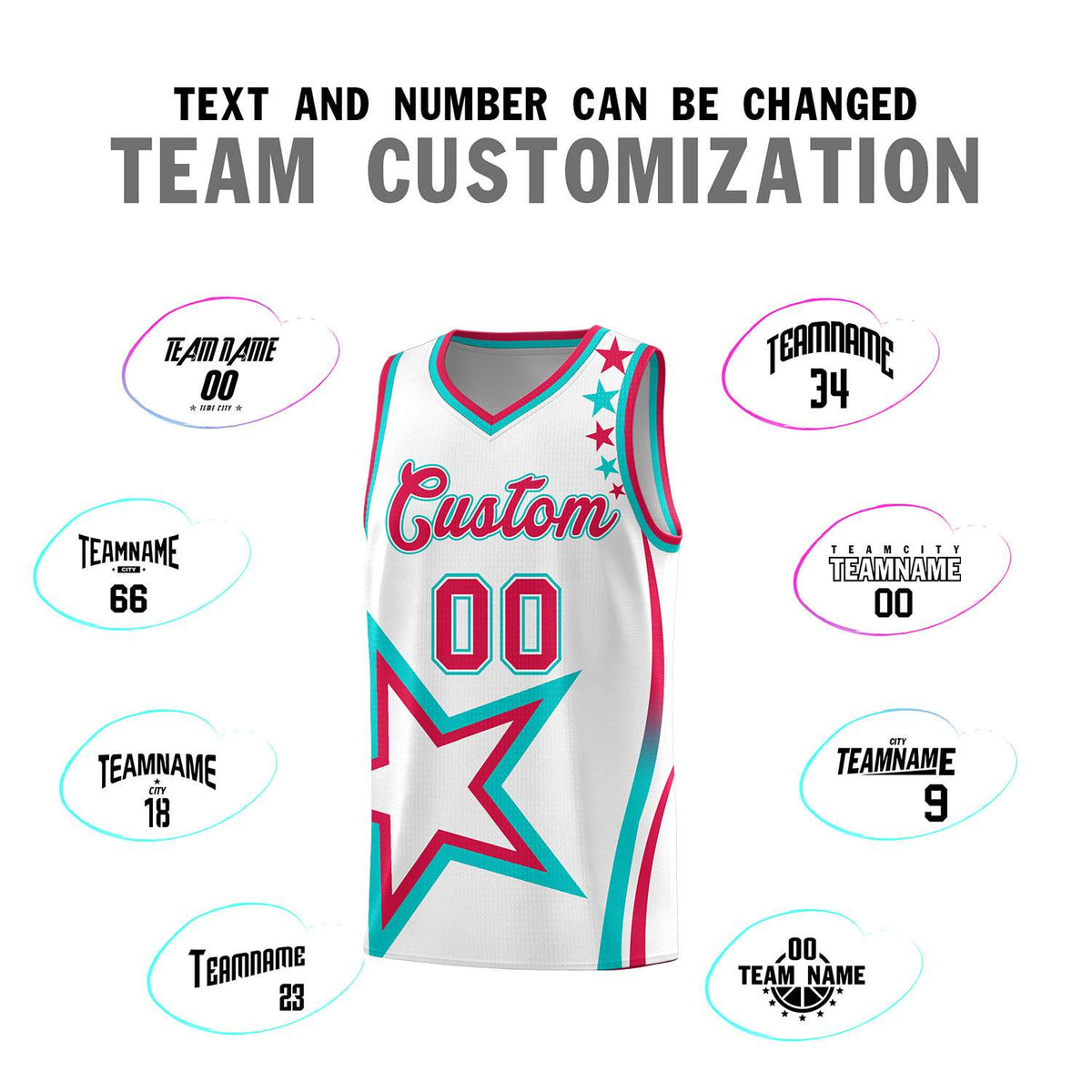 Custom White Shoulder Stars Graffiti Pattern Sets Basketball Jersey