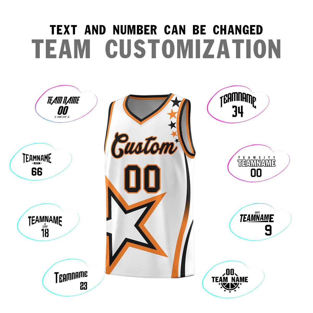Custom White Shoulder Stars Graffiti Pattern Sets Basketball Jersey