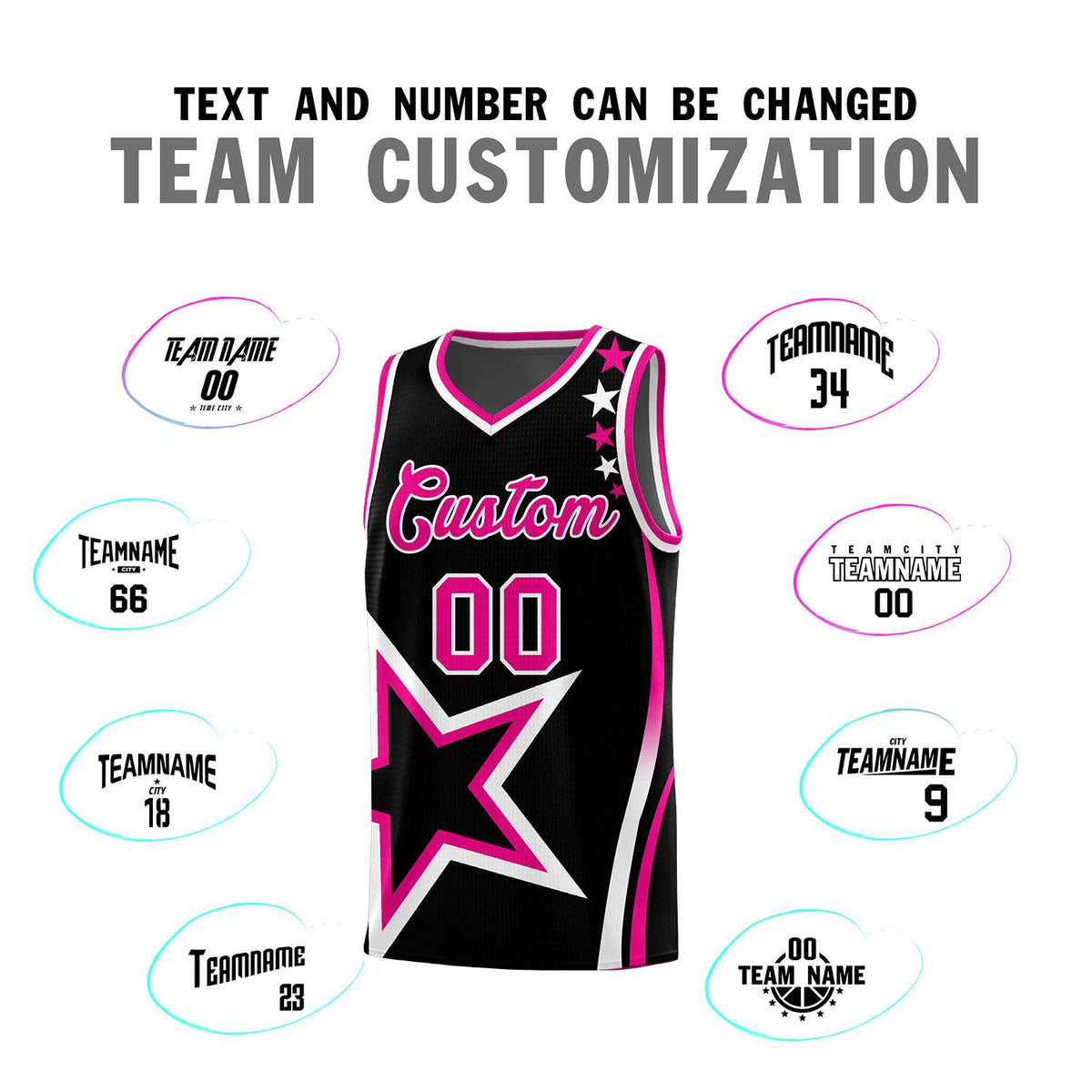 Custom Black Shoulder Stars Graffiti Pattern Sets Basketball Jersey