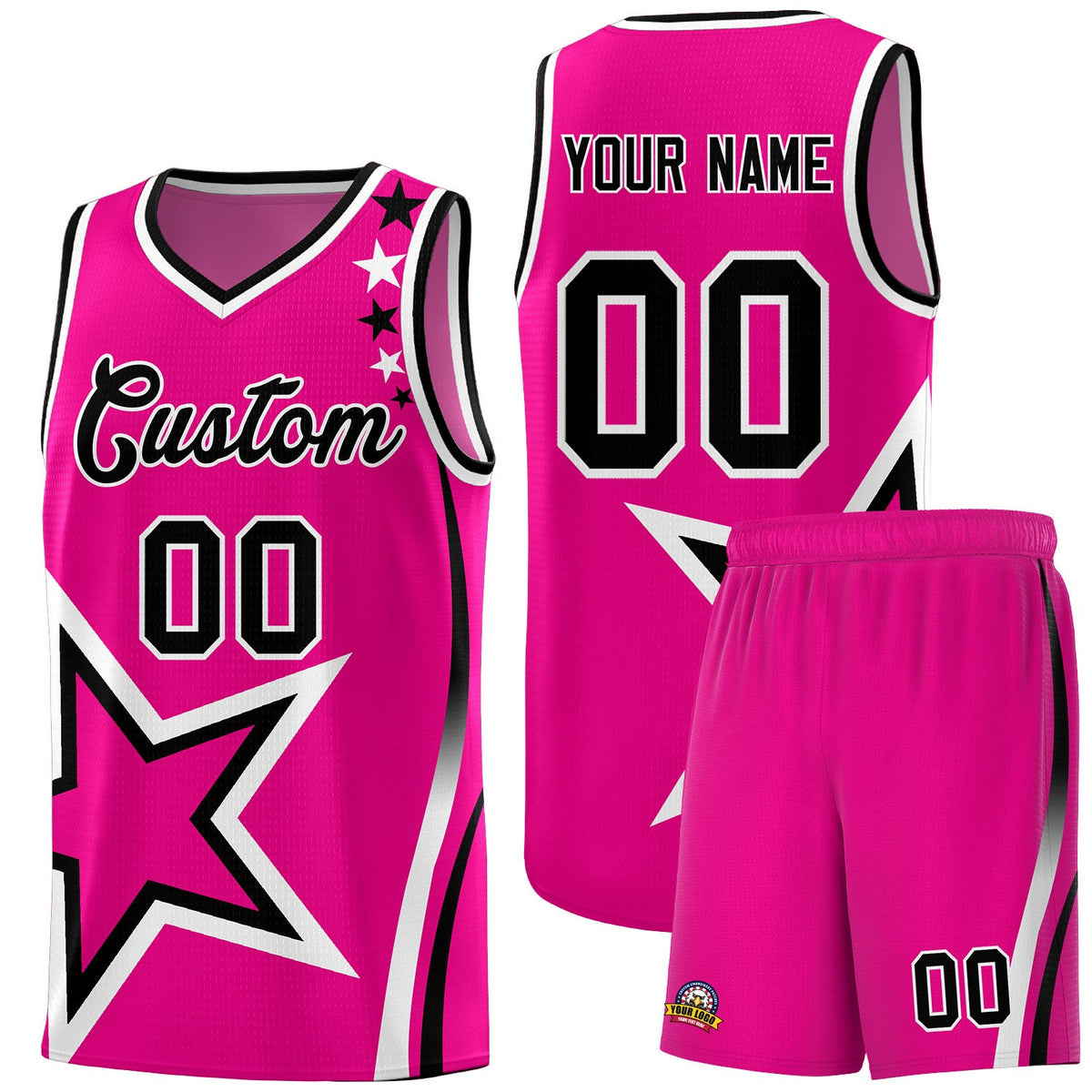 Custom Pink Shoulder Stars Graffiti Pattern Sets Basketball Jersey