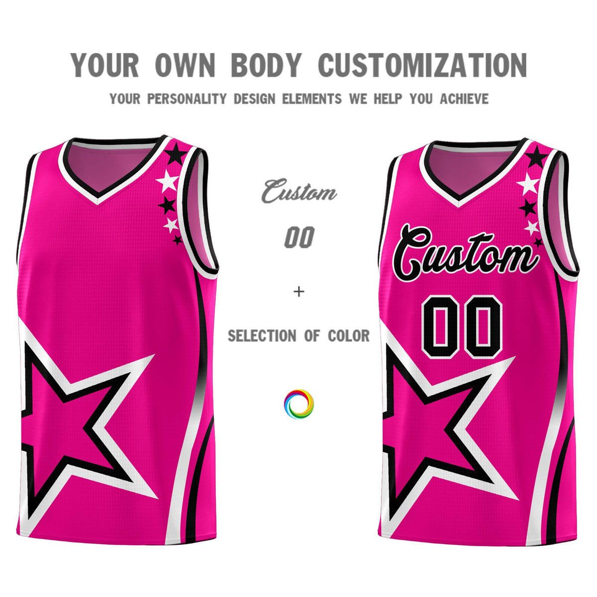 Custom Pink Shoulder Stars Graffiti Pattern Sets Basketball Jersey