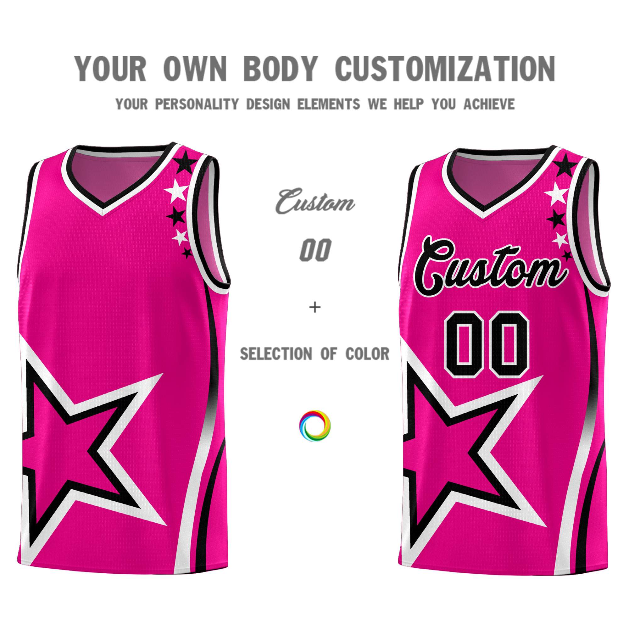 Custom Pink Shoulder Stars Graffiti Pattern Sets Basketball Jersey