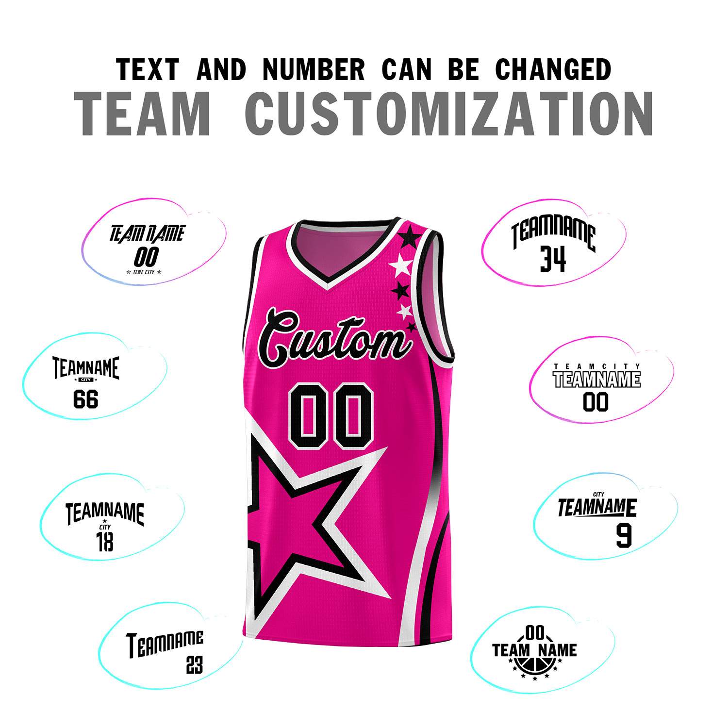 Custom Pink Shoulder Stars Graffiti Pattern Sets Basketball Jersey