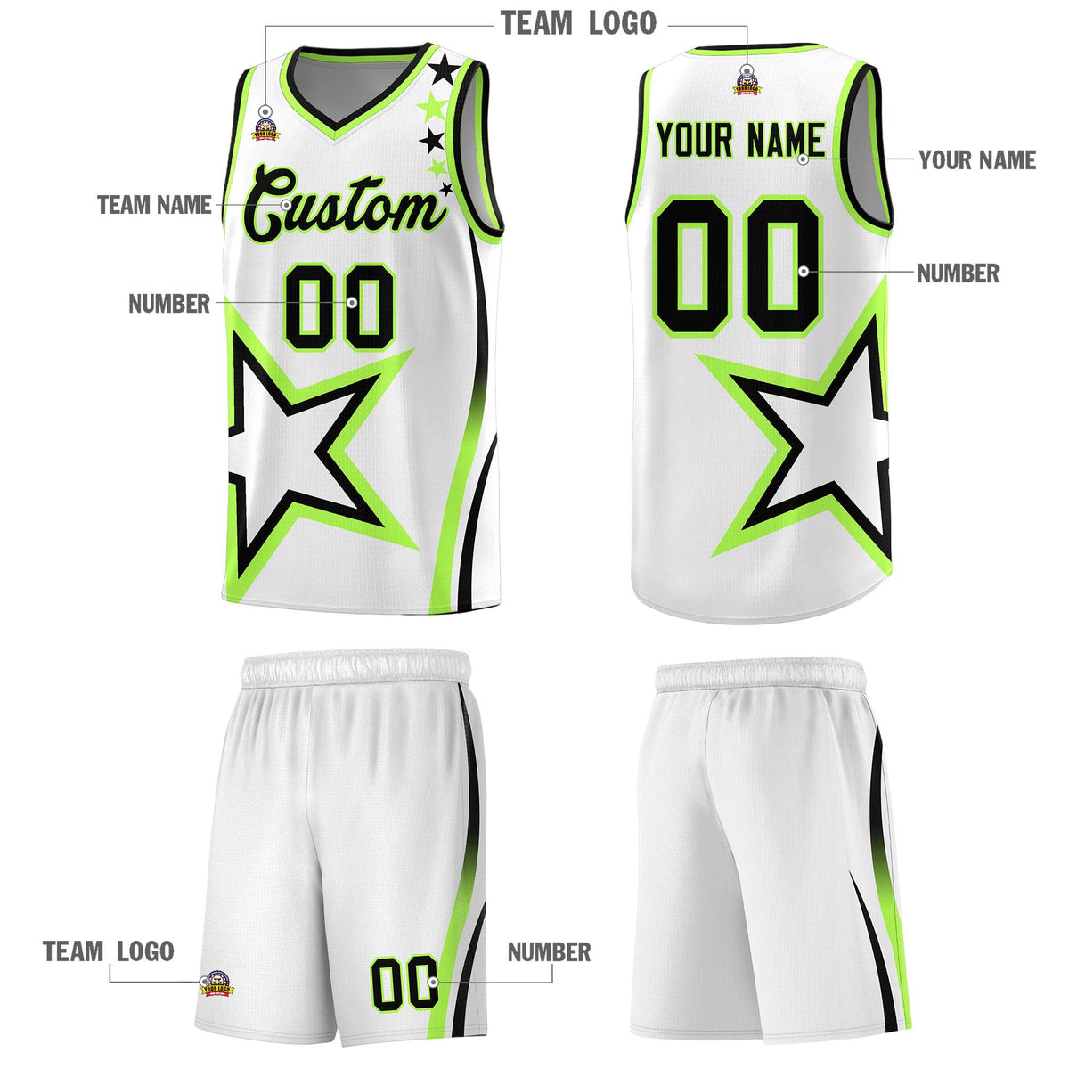 Custom White Shoulder Stars Graffiti Pattern Sets Basketball Jersey