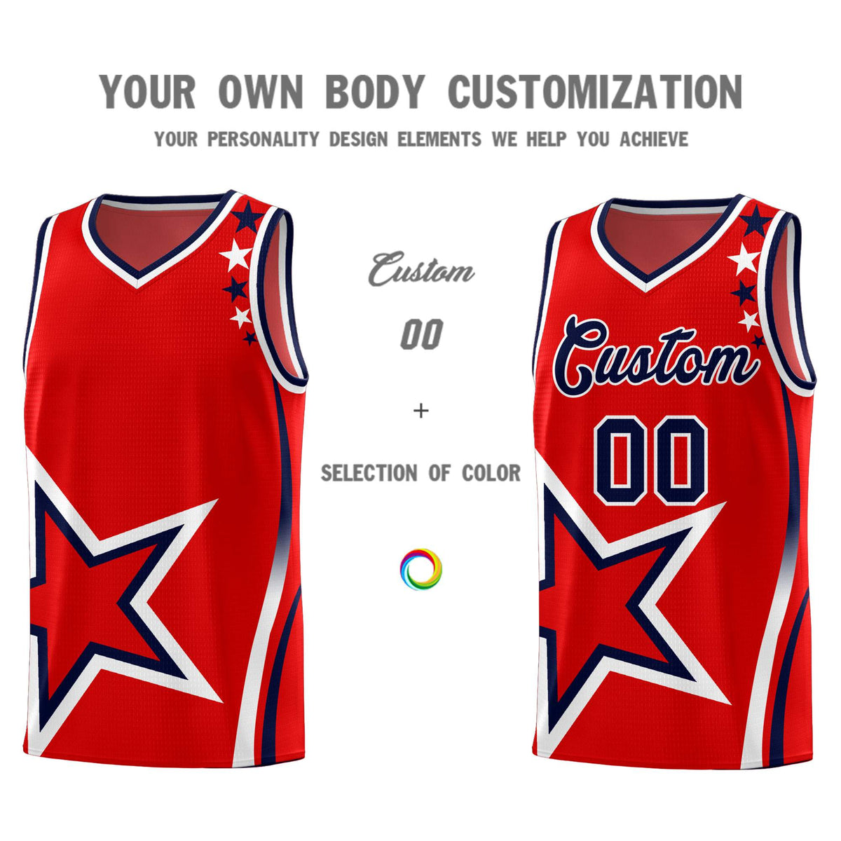 Custom Red Shoulder Stars Graffiti Pattern Sets Basketball Jersey