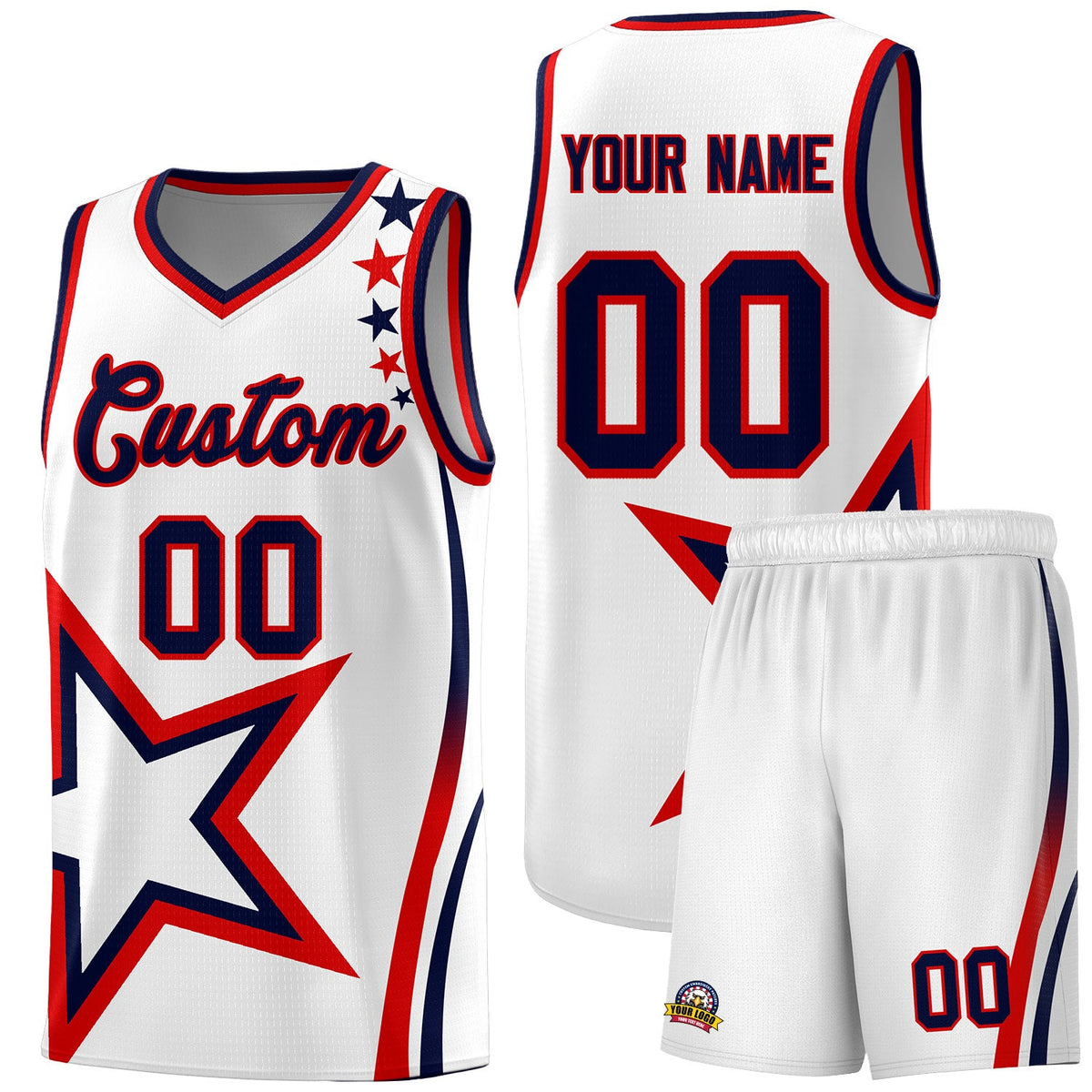 Custom White Shoulder Stars Graffiti Pattern Sets Basketball Jersey