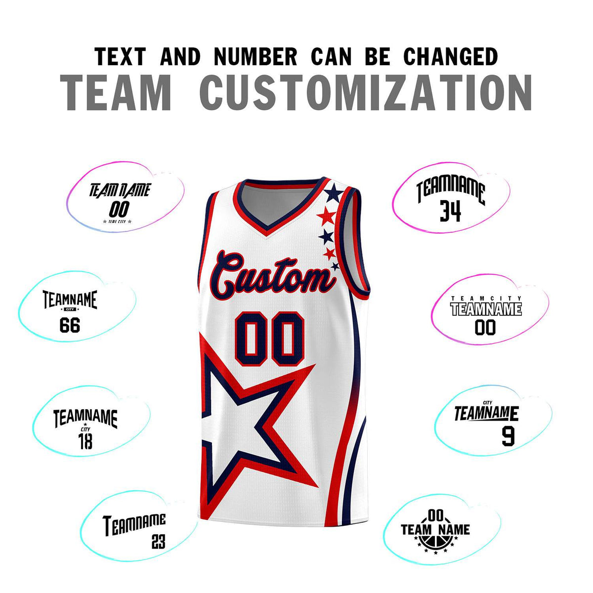 Custom White Shoulder Stars Graffiti Pattern Sets Basketball Jersey