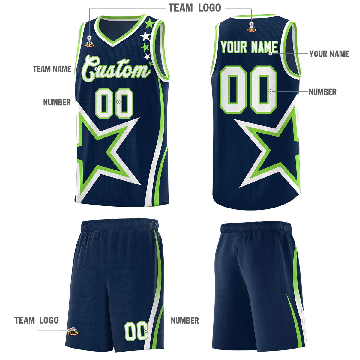 Custom Navy Shoulder Stars Graffiti Pattern Sets Basketball Jersey