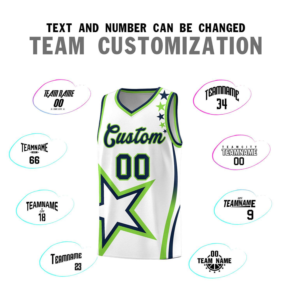 Custom White Shoulder Stars Graffiti Pattern Sets Basketball Jersey