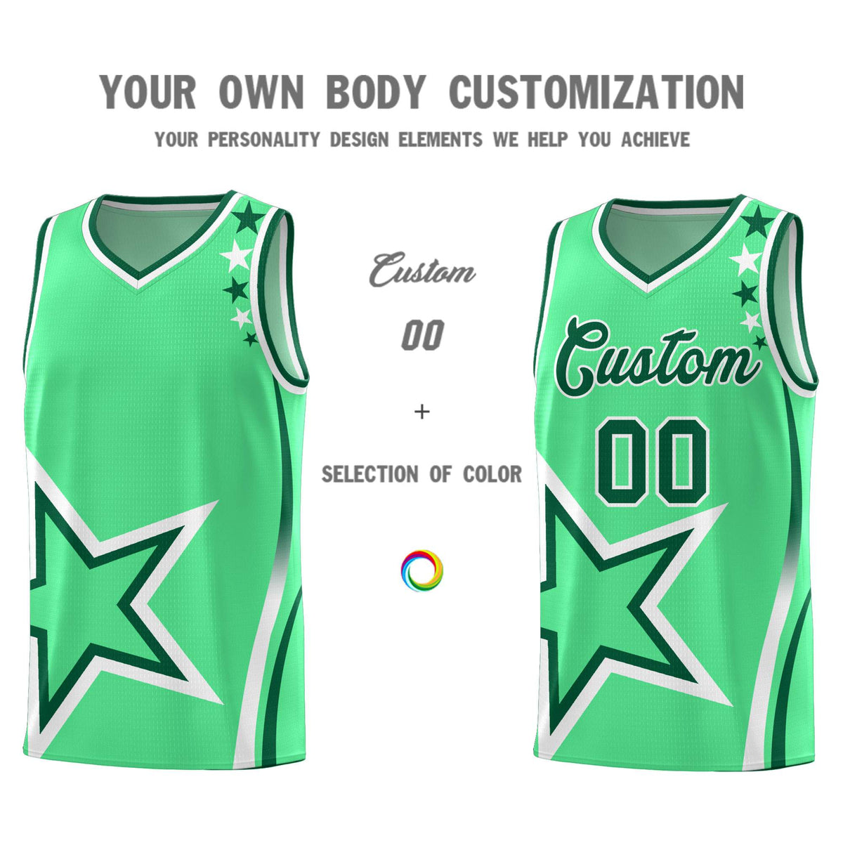 Custom Green Shoulder Stars Graffiti Pattern Sets Basketball Jersey