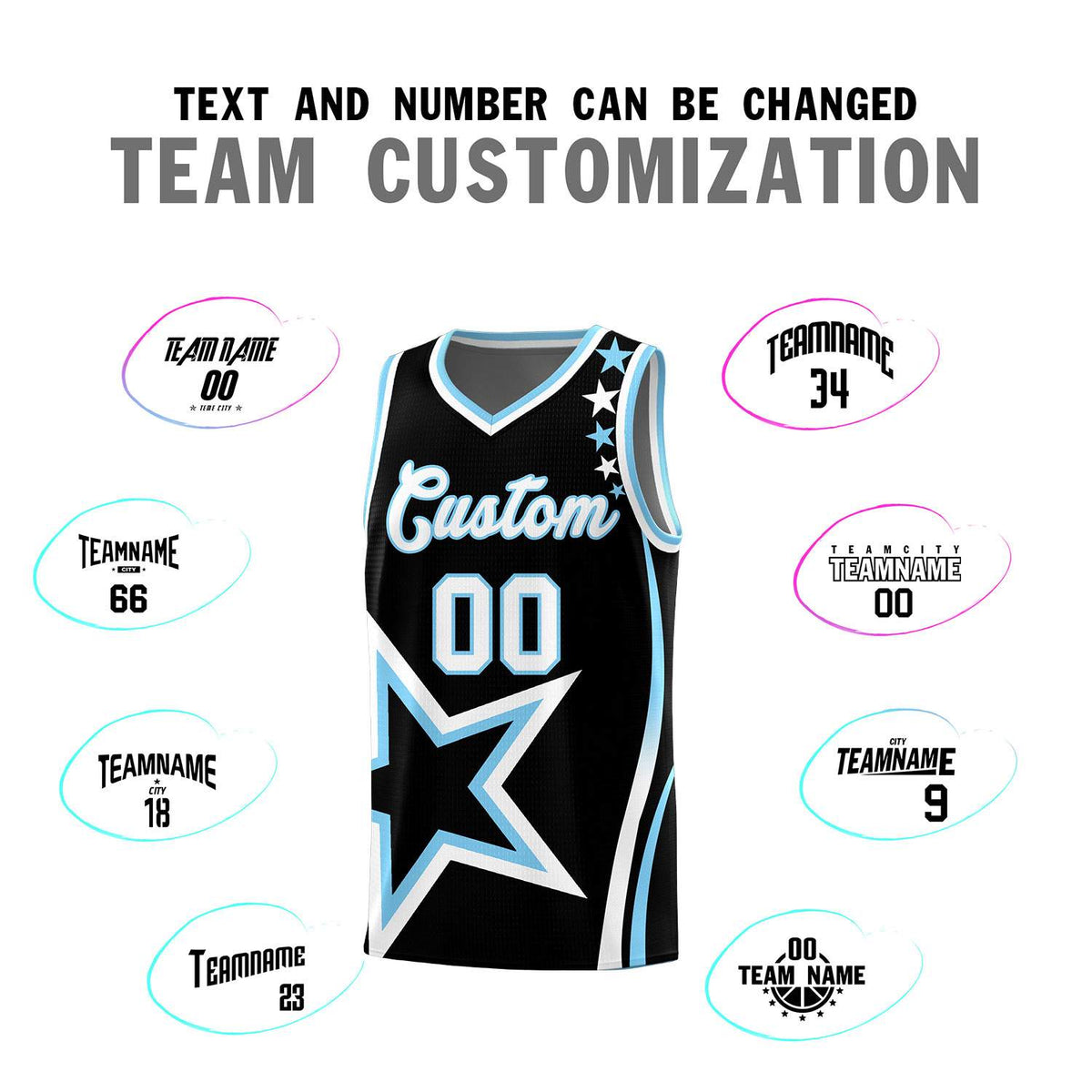 Custom Black Shoulder Stars Graffiti Pattern Sets Basketball Jersey
