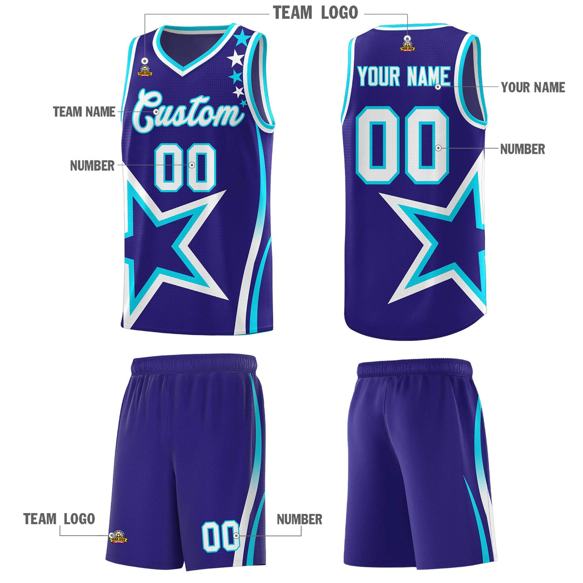 Custom Navy Shoulder Stars Graffiti Pattern Sets Basketball Jersey