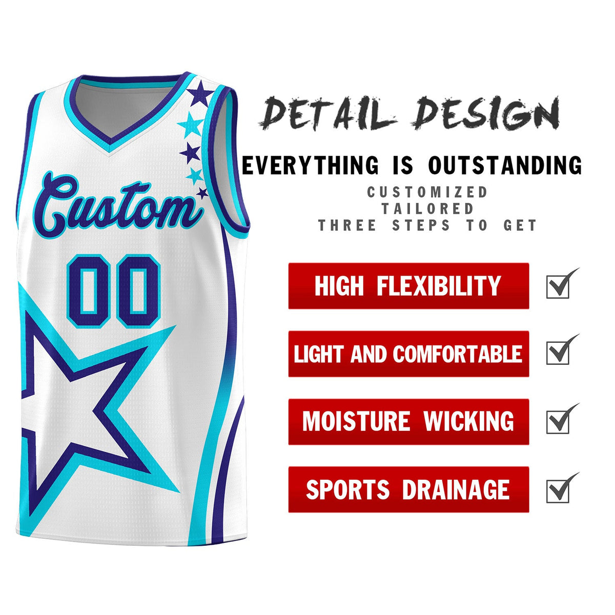 Custom White Shoulder Stars Graffiti Pattern Sets Basketball Jersey