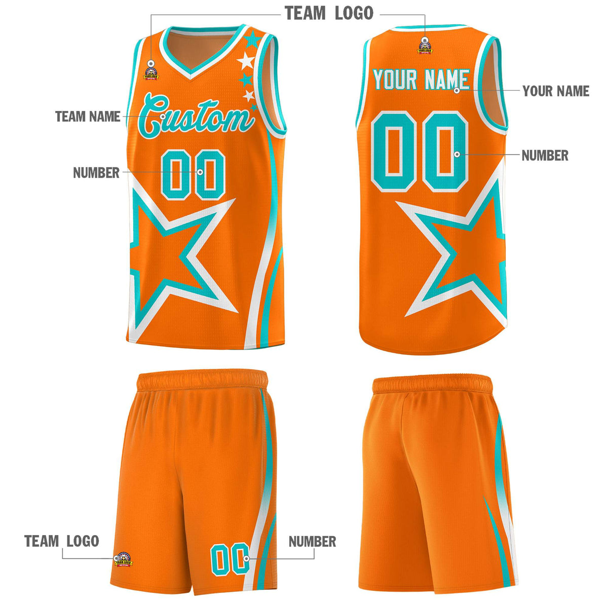 Custom Orange Shoulder Stars Graffiti Pattern Sets Basketball Jersey