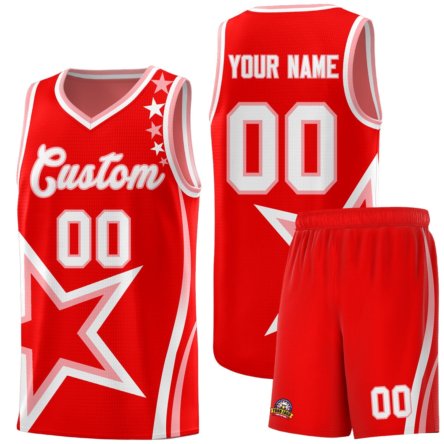Custom Red Shoulder Stars Graffiti Pattern Sets Basketball Jersey