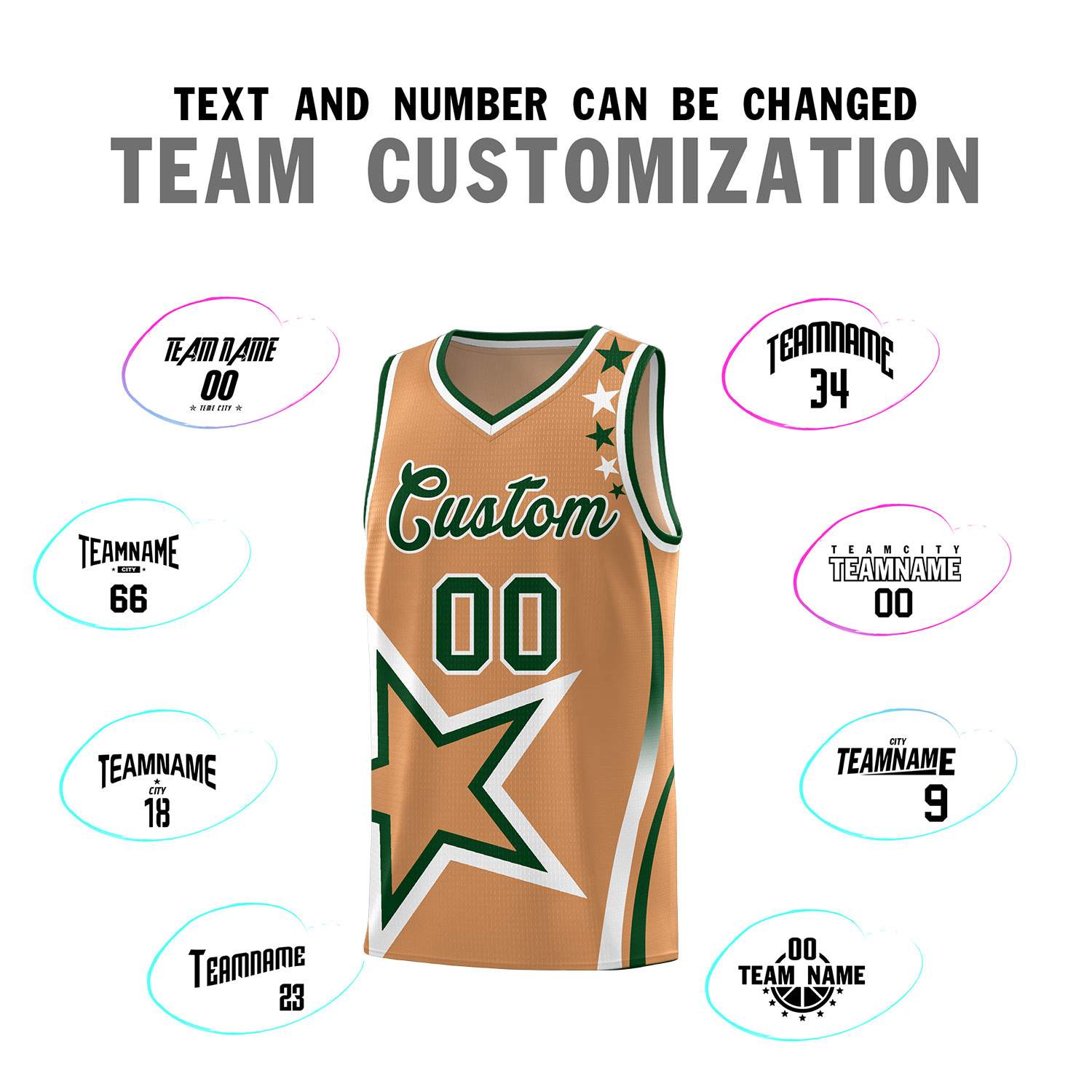 Custom Light Brown Shoulder Stars Graffiti Pattern Sets Basketball Jersey