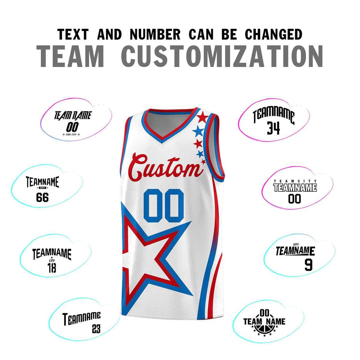 Custom White Shoulder Stars Graffiti Pattern Sets Basketball Jersey