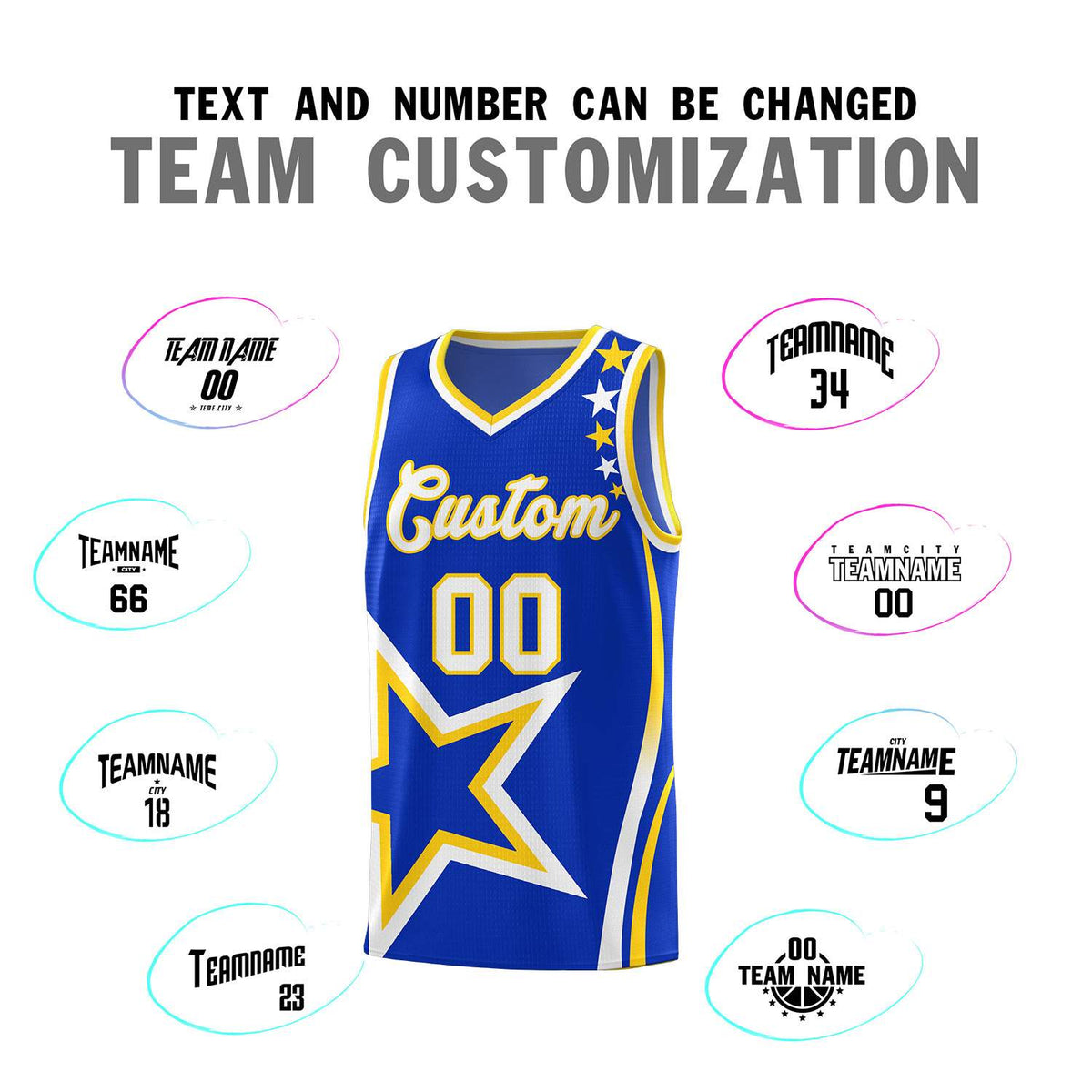 Custom Royal Shoulder Stars Graffiti Pattern Sets Basketball Jersey