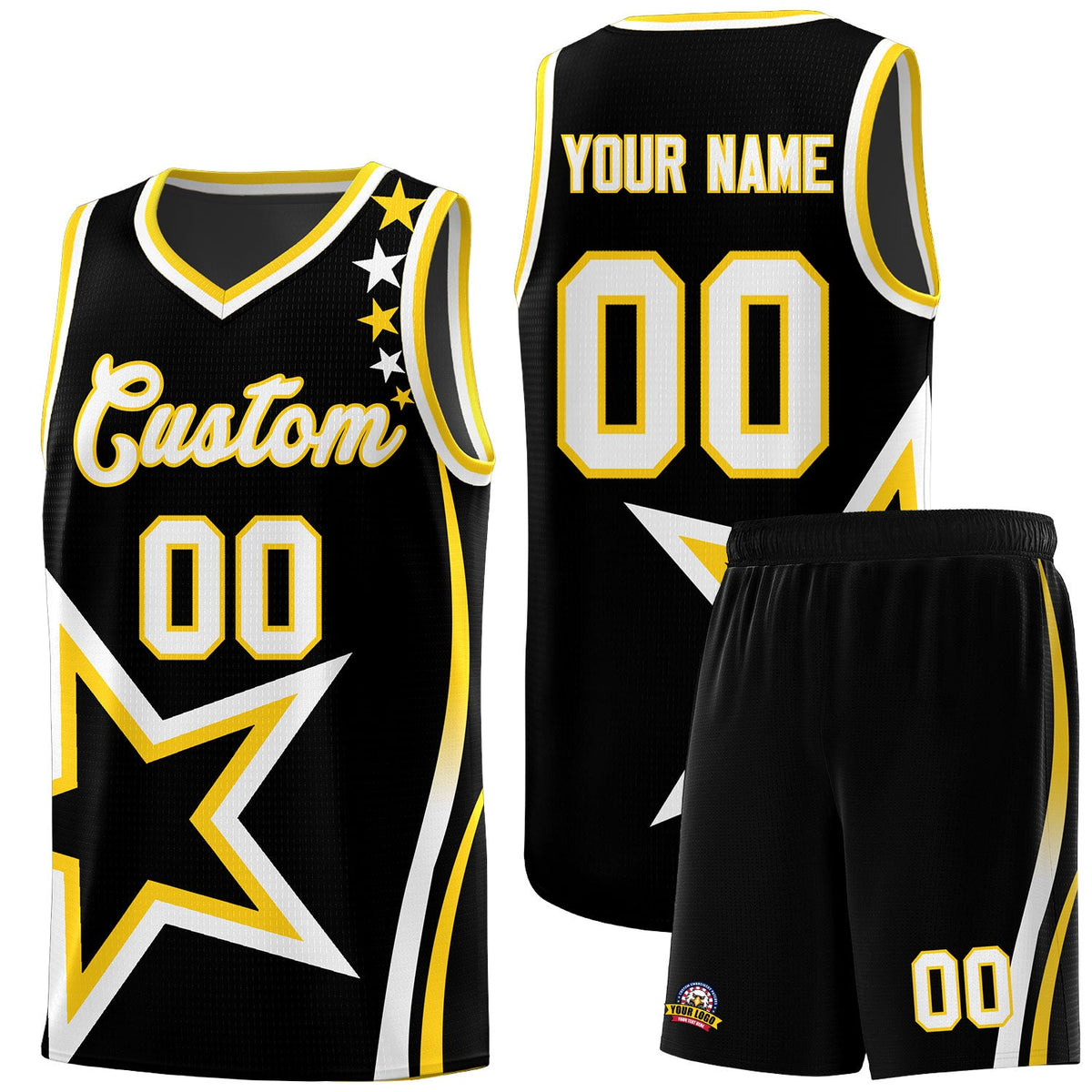 Custom Black Shoulder Stars Graffiti Pattern Sets Basketball Jersey