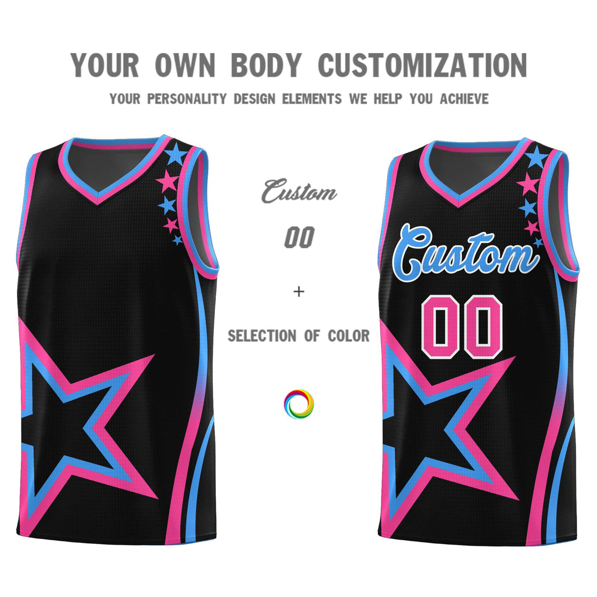 Custom Black Shoulder Stars Graffiti Pattern Sets Basketball Jersey