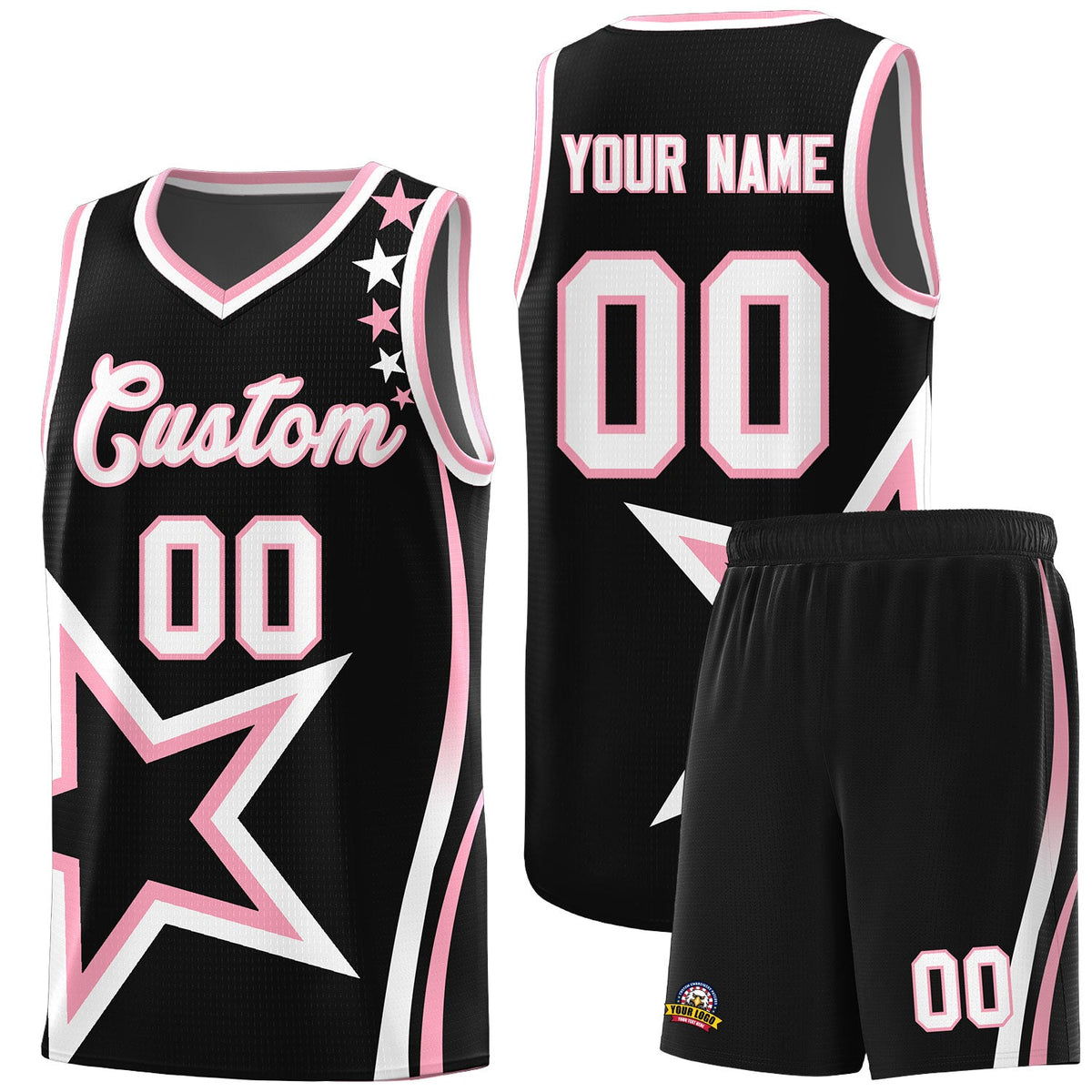 Custom Black Shoulder Stars Graffiti Pattern Sets Basketball Jersey
