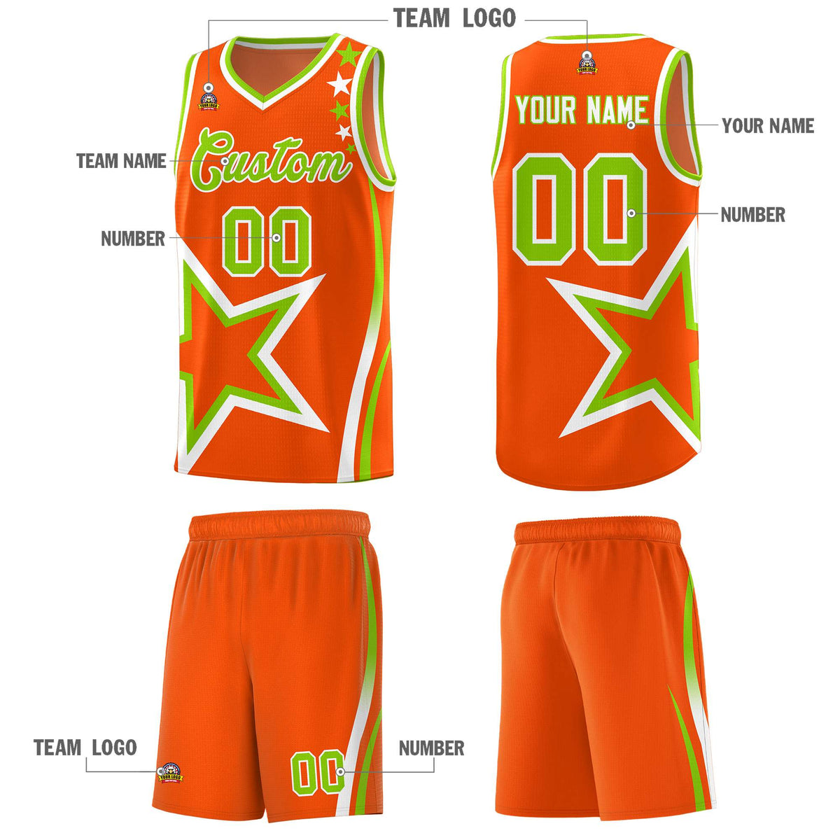 Custom Orange Shoulder Stars Graffiti Pattern Sets Basketball Jersey