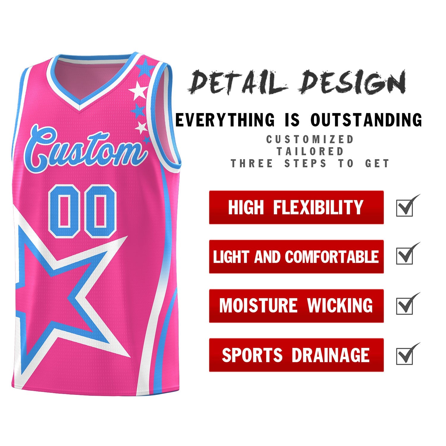 Custom Pink Shoulder Stars Graffiti Pattern Sets Basketball Jersey