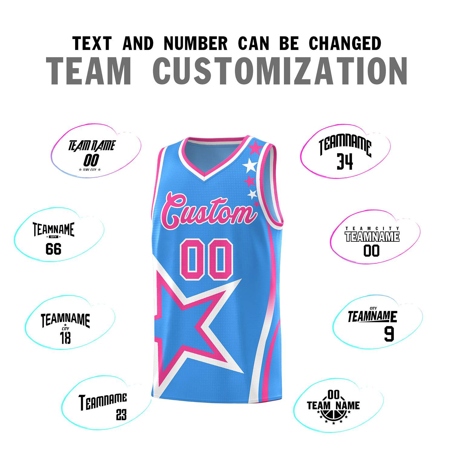 Custom Light Blue Shoulder Stars Graffiti Pattern Sets Basketball Jersey