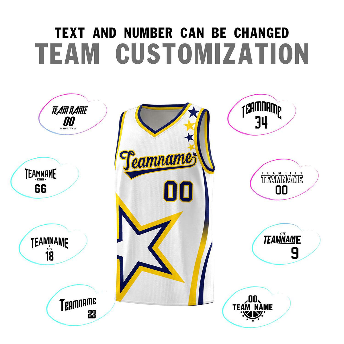 Custom White Shoulder Stars Graffiti Pattern Sets Basketball Jersey