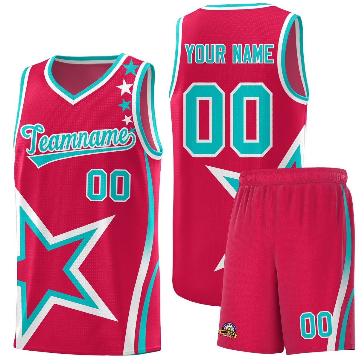 Custom Red Shoulder Stars Graffiti Pattern Sets Basketball Jersey