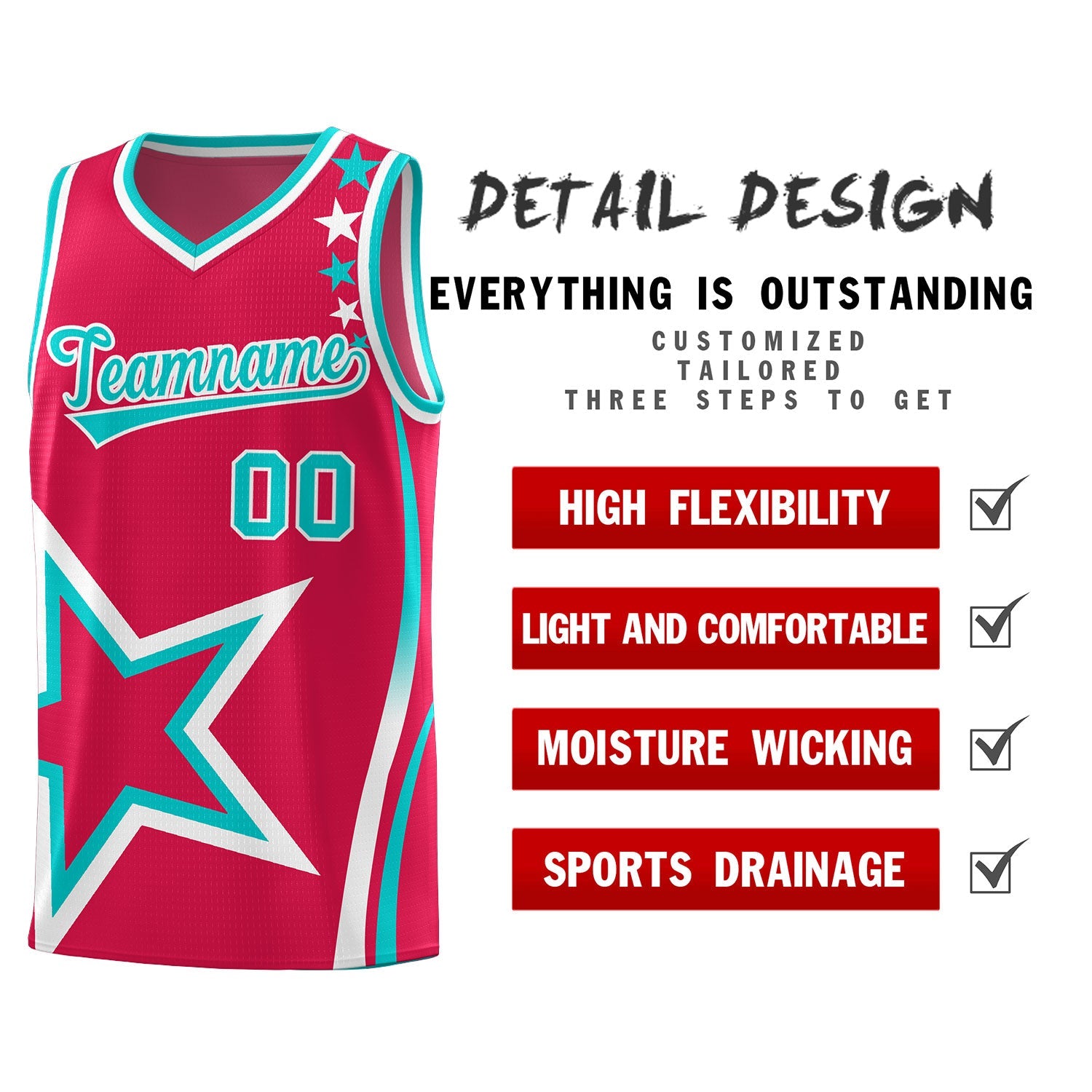 Custom Red Shoulder Stars Graffiti Pattern Sets Basketball Jersey