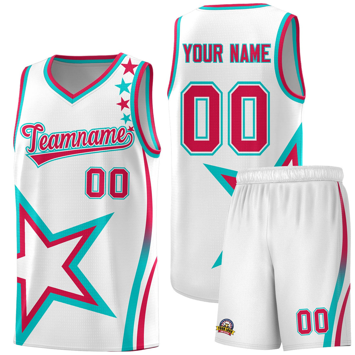 Custom White Shoulder Stars Graffiti Pattern Sets Basketball Jersey