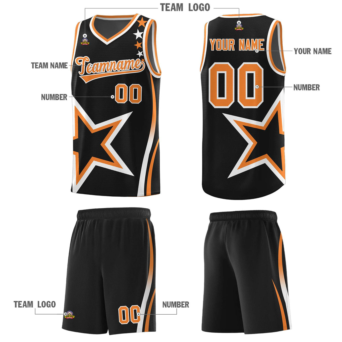 Custom Black Shoulder Stars Graffiti Pattern Sets Basketball Jersey