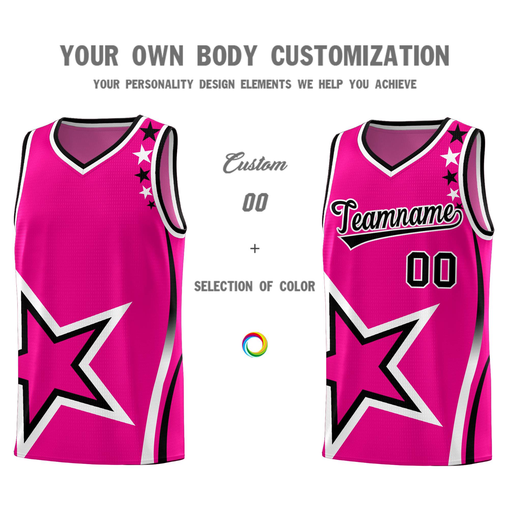 Custom Pink Shoulder Stars Graffiti Pattern Sets Basketball Jersey