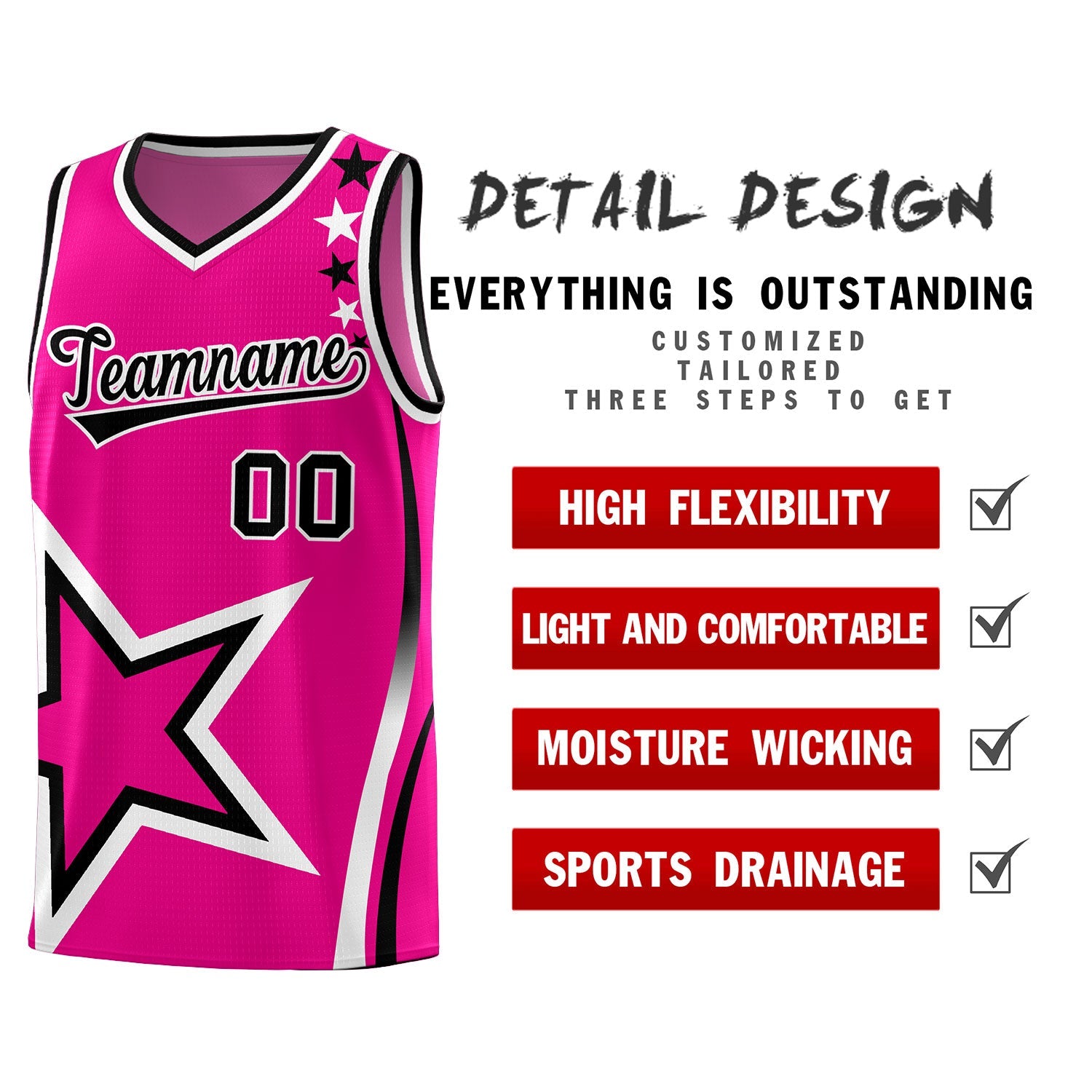 Custom Pink Shoulder Stars Graffiti Pattern Sets Basketball Jersey