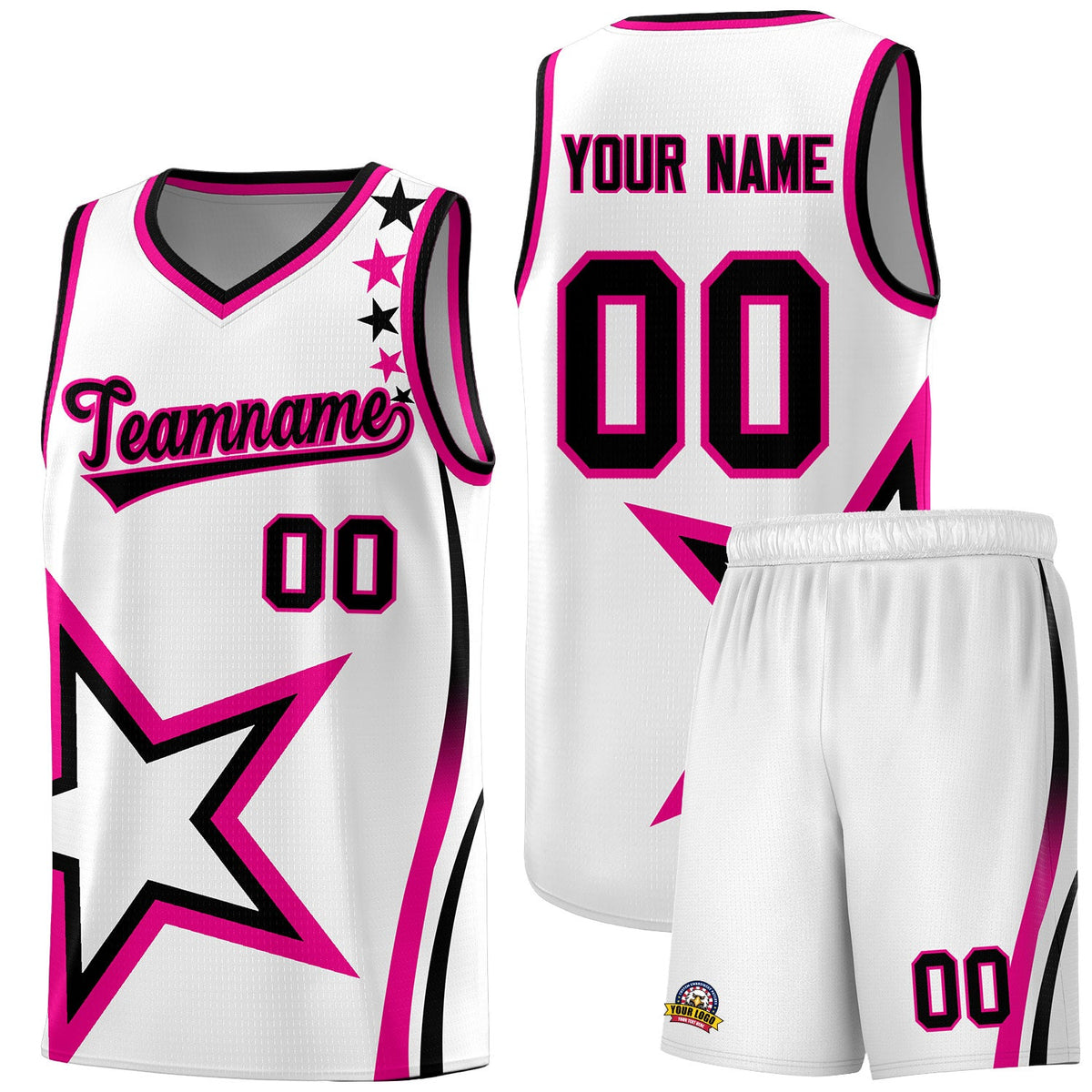 Custom White Shoulder Stars Graffiti Pattern Sets Basketball Jersey