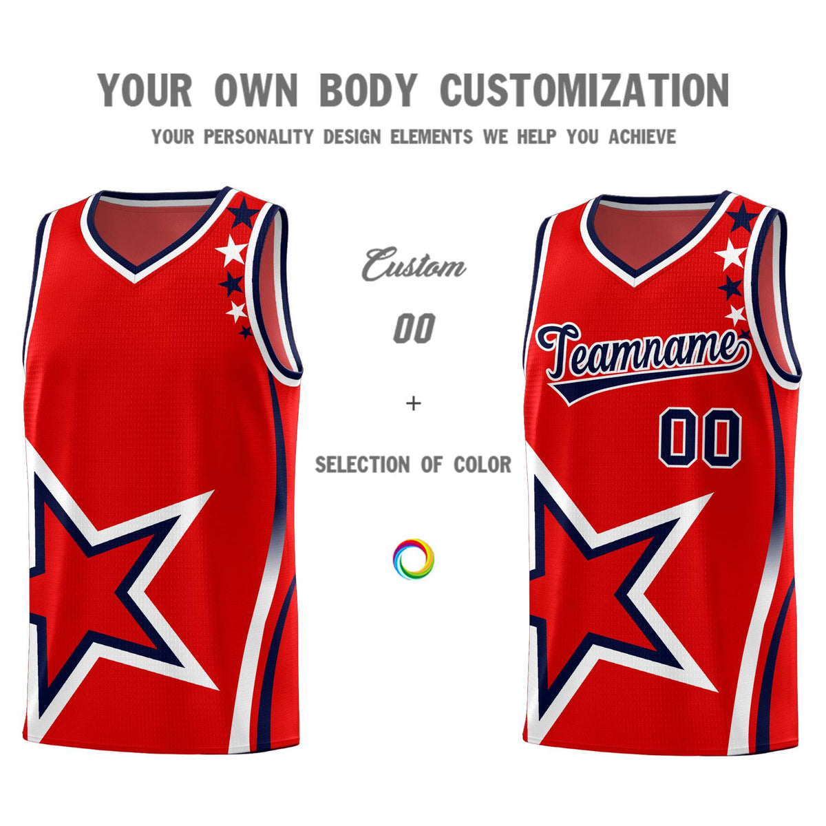 Custom Red Shoulder Stars Graffiti Pattern Sets Basketball Jersey