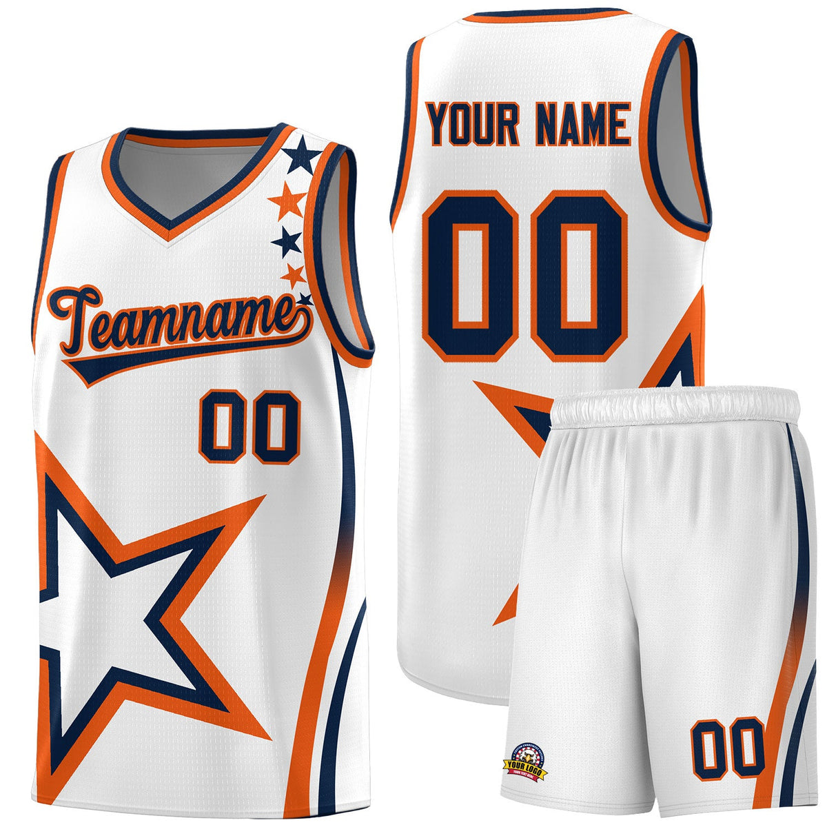 Custom White Shoulder Stars Graffiti Pattern Sets Basketball Jersey