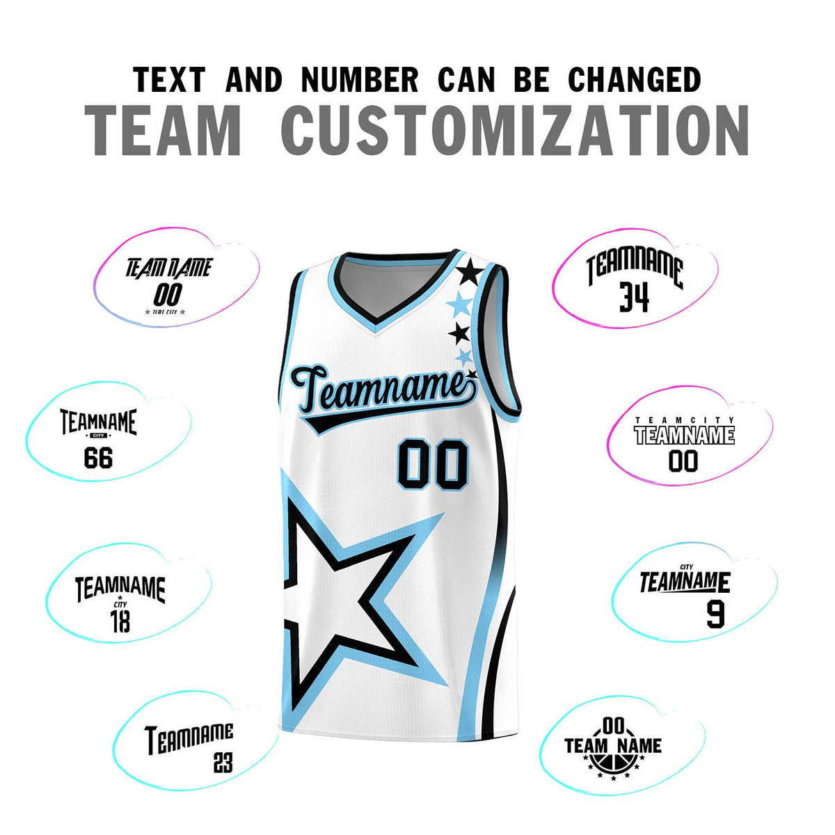 Custom White Shoulder Stars Graffiti Pattern Sets Basketball Jersey