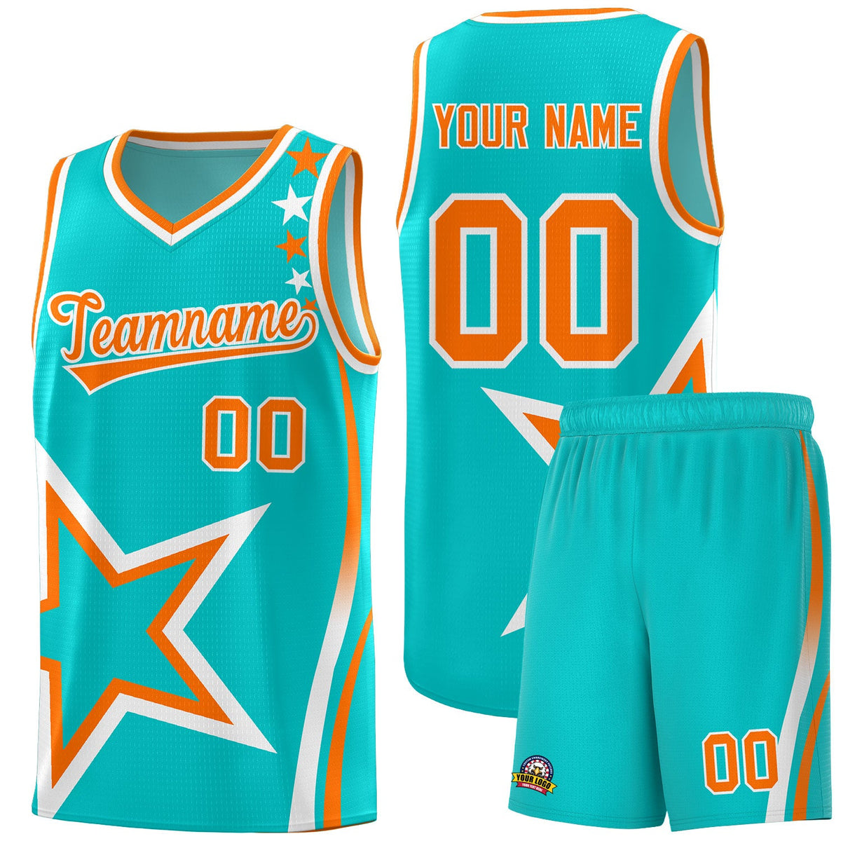 Custom Aqua Shoulder Stars Graffiti Pattern Sets Basketball Jersey